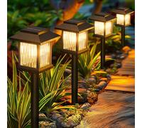 BUCASA 6 lampade solari per esterni da giardino, moderne, 3 luci solari luminose per esterni con luce bianca calda, in tungsteno, design trasparente, per prato, terrazza, cortile, regali