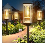 BUCASA Lampade solari per esterni da giardino, 4 pezzi 2x più grandi, luci solari luminose per esterni con tungsteno bianco caldo, 12 ore di tempo di lavoro più lungo, decorazione da giardino per