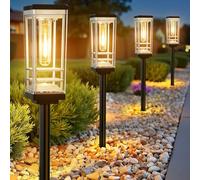 BUCASA Lampade solari per esterni da giardino, 6 pezzi 2x più grandi, luci solari luminose per esterni con tungsteno bianco caldo, 12 ore di tempo di lavoro più lungo, decorazione da giardino per