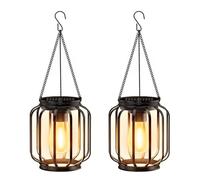 BUCASA Lanterne Solari da Esterno, 2 Pezzi Metallo Lampada Solare da Giardino con Lampadina LED, IP65 Impermeabile Metallo Lampade Solari per Esterni per Terrazza Prato Balcone Decorazione