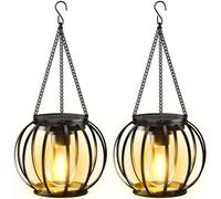 BUCASA Lanterne Solari da Esterno, 2 Pezzi Metallo Lampada Solare da Giardino con Lampadina LED, IP65 Impermeabile Luci Solari Decorazione Giardino con Gancio e Catena per Terrazza Prato Balcone