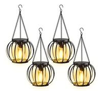 BUCASA Lanterne Solari da Esterno, 4 Pezzi Metallo Lampada Solare da Giardino con Lampadina LED, IP65 Impermeabile Luci Solari Decorazione Giardino per Terrazza Prato Balcone (Cerchio nero, 4)