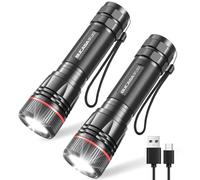 BUCASA Torcia LED Ricaricabile, 2 Pezzi Torcia LED Super Luminosa con 3 Modalità, 2000 Lumen Torcia Bambini per Portatile, Torcia Zoom Impermeabile per Campeggio, Escursionismo, Emergenza, Regali