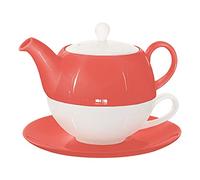 Buchensee Tea for One Lena 500 ml in porcellana Crystal Bone China in corallo + tazza da tè + piattino