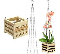 Bucherry Fioriera quadrata in legno per orchidee, per interni ed esterni, con catena da 50 cm (1 set, 15,2 cm)