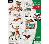 Bucilla 89299E - Set di 6 decorazioni in feltro, ideali per decorazioni fai da te con motivo renna natalizia, confezione da 6