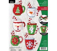 Bucilla, Cozy Christmas, Felt Applique 6 Piece Ornament Making Kit, Perfect for DIY Arts and Crafts, 89639E