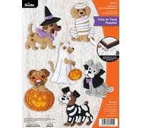 Bucilla Felt Ornaments Applique Kit Set Of 6-Trick Or Treat Puppies -89515E