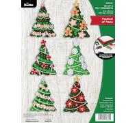 Bucilla, Festival of Trees, Felt Applique 6 Piece Ornament Making Kit, Perfect for DIY Arts and Crafts Projects, 89662E