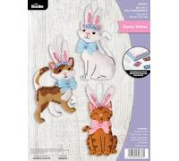Bucilla Kit di 3 Decorazioni in Feltro, Forma, Perfetto per lavori Fai da Te, 89686E, Gattini Coniglietto, 3" x 5"