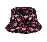 Bucket Hat Cartone Animato Fenicottero Rosa Cuore Scuro Pieghevole Cappello da Pescatore Protezione del Sole Cappello da Secchio per Spiaggia Golf Caccia