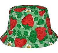 Bucket Hat Cute Strawberry And Green Leaves Pattern Cappelli alla Pescatora Casual Cappello da Pescatore Classico Cappello da Pesca per Sport All'Aperto Campeggio