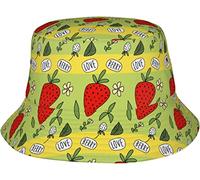 Bucket Hat Cute Strawberry And Green Leaves Pattern Cappelli alla Pescatora Traspirante Cappello da Pescatore Vintage Cappello da Pesca per Campeggio Summer Sport