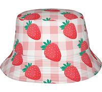 Bucket Hat Cute Strawberry And Green Leaves Pattern Cappellos A Secchiello Protezione del Sole Cappelli alla Pescatora Pieghevole Cappello da Pescatore per Campeggio Summer Viaggio