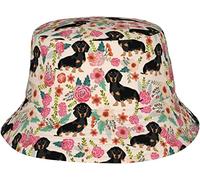 Bucket Hat Flowers Pink Black Dachshund Cappelli alla Pescatora Pieghevole Cappellos A Secchiello Casual Cappellos Pescatore per Campeggio All'Aperto Summer