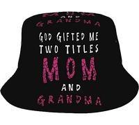Bucket Hat God Gifted Me Two Titles Mom And Grandma Cappello da Pescatore Unisex Cappellos A Secchiello Confortevole Cappelli alla Pescatora per Escursionismo Campeggio Viaggio