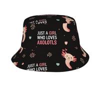 Bucket Hat Just A Who Loves Cute Axolotls Cappello da Pesca Double-Side Cappelli alla Pescatora Protezione del Sole Cappello da Pescatore per Escursionismo Campeggio Viaggio