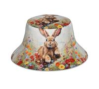 Bucket Hat Rabbit Running in The Flower Field Prints Cappelli alla Pescatora Confortevole Cappello da Pescatore Classico Cappello da Pesca per Campeggio Viaggio Escursionismo