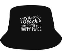 Bucket Hat The Beach Is My Happy Place Cappello da Pesca Stylish Cappello da Pescatore Classico Cappellos A Secchiello per Viaggio Escursionismo Sport