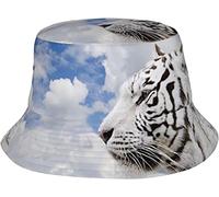 Bucket Hat White Tiger Under The Blue Cappelli alla Pescatora Vintage Cappellos A Secchiello Protezione del Sole Cappellos Pescatore per Sport Viaggio Campeggio