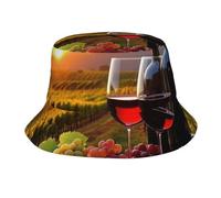 Bucket Hat Wine Glasses And Grapes On A Wooden Barrel Pattern Cappelli alla Pescatora Vintage Cappello da Pescatore Traspirante Cappello da Pesca per Sport Viaggio Escursionismo