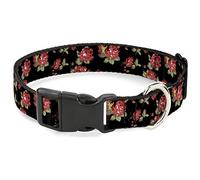 Buckle Down 11 - 43,2 cm Red Roses Scattered Nero plastica Clip Collare, Medium