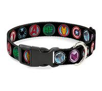 Buckle-Down 9Avenger Icons Black/Multi Color Marvel Avengers Plastic Clip Collar Moda per Animali Domestici, Nylon, Multicolore, 1.5" Wide - Fits 16-23" Neck - Medium