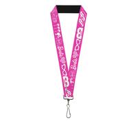 Buckle-Down Barbie Lanyard, Barbie Script Signature and Icons Pink White, Elasti