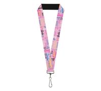 Buckle-Down Barbie Lanyard, Barbie Script Signature Collage Pink Multi Color, El