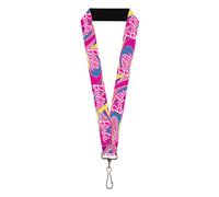 Buckle-Down Barbie Lanyard, Barbie Script Signature Logo Abstract Multi Color Wh