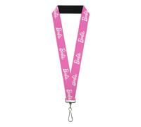 Buckle-Down Barbie Lanyard, Barbie Script Signature Logo Pink White, Elastic