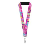Buckle-Down Barbie Lanyard, Barbie Text and Dolls Collage Pinks Multi Color, Ela