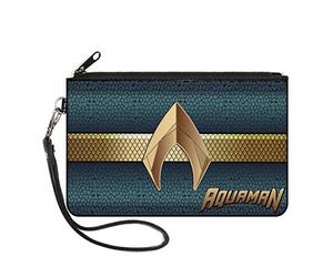 'Buckle-Down Buckle-Down Zip Wallet Aquaman Large Accessory, Aquaman, 20,3 x 12,7 cm, Aquaman 2017 Icon Scale Stripe Blu/Oro, L