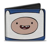 Buckle-Down Cartoon Network - Portafoglio bi-Fold con tasche standard e scomparti per carte, logo Adventure Time e faccina sorridente Finn blu, pelle vegana, blu, 10,2 x 8,9 cm, casual