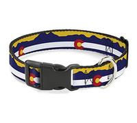 Buckle-Down Collare con Clip in plastica con Fibbia, Bandiera del Colorado/Silhouette di Montagna Gialla, Larghezza 2,5 cm, Adatto per Collo da 38 a 66 cm, Taglia L