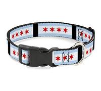 Buckle-Down Collare con Clip in plastica, Motivo Bandiera Chicago, Larghezza 2,5 cm, Adatto per Collo da 22,9 a 38,1 cm, Taglia S