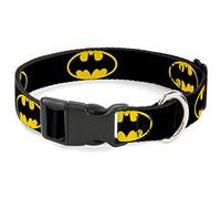 Buckle-Down Plastic Clip Collar-Batman Shield Black/Yellow-1" Wide-Fits 15-26" Neck-Large Moda per Animali Domestici, Poliestere, Multicolore
