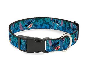 Buckle-Down Collare in plastica con Clip - Espressioni di Punto/Collage Ibisco Verde - Blu sfumato - 3,8 cm di Larghezza - Adatto per Collo da 40,6 a 58,4 cm - M