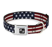 Buckle Down Collare per Cani con Fibbia per Cintura di Sicurezza - Americana Rustic Stars & Stripes - Larghezza 2,5 cm - Adatto per Collo da 38,1 a 66 cm - Large