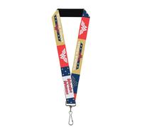 Buckle-Down DC Comics Lanyard, Wonder Woman Americana Text and Logos Collage Red
