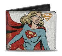 Buckle-Down DC Comics Portafoglio, Bifold, Supergirl Invincible Running Pose Bianco Rosso Giallo, Pelle Vegana