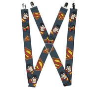 Buckle-Down DC Comics Suspenders, Superman Action Pose Scattered Shield Navy Gol