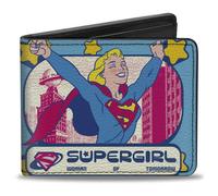 Buckle-Down DC Comics Wallet, Bifold, Supergirl Pop Pose Metropolis Skyline Blue