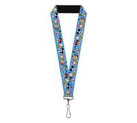 Buckle-Down Disney Lanyard, Disney The Sensational Six Smiling Faces Stripe Blue