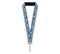 Buckle-Down Disney Lanyard, Disney The Sensational Six Smiling Faces Stripe Blue
