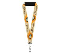 Buckle-Down Ford Lanyard, Ford Bronco Script Wave Beige Brown Blue Orange, Elast