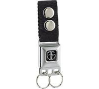 Buckle-Down Keychain-Ford Mustang Tri-bar Logo Black/White/Silver/red/ 4.5" x 1"