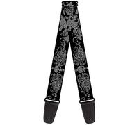 Buckle-Down GS-W31942 - Tracolla per chitarra, motivo: teschio grigio e croce, colore: Nero