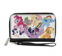 Buckle-Down Hasbro - Portafoglio con zip, motivo My Little Pony Mane Six e Spike Action Poses Group in pelle vegana, colore: Bianco, bianco, 7.5"x4.5", Casual