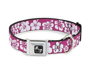 Buckle Down Ibisco Rosa Fluo/Bianco Collare Bone, medium/11 - 43,2 cm